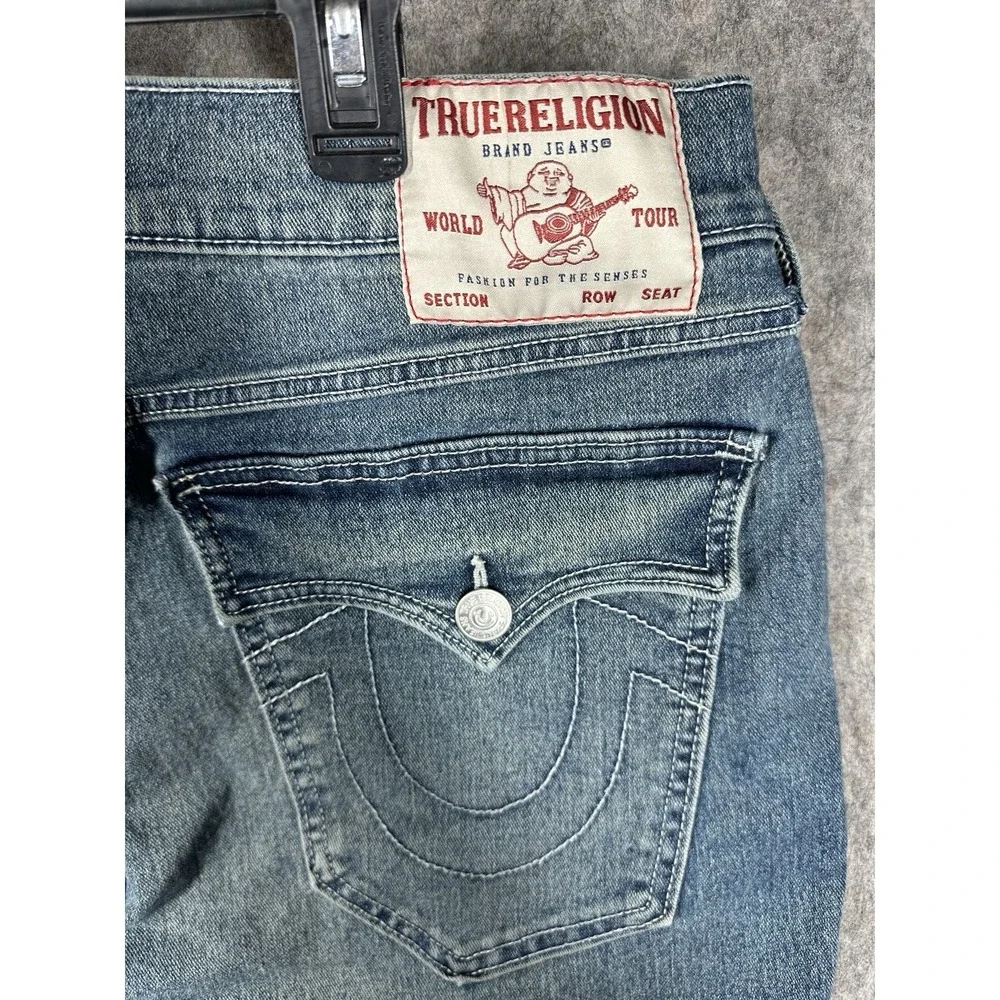 True Religion Ricky Flap Shorts 34 Relaxed Straight Denim Raw Hem